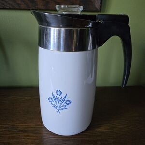 Corningware White Coffee Carafe with Blue Floral Motif